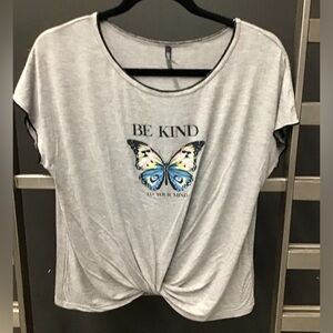 Gray Women's Top with Butterfly Print & "Be Kind to your Mind" Text